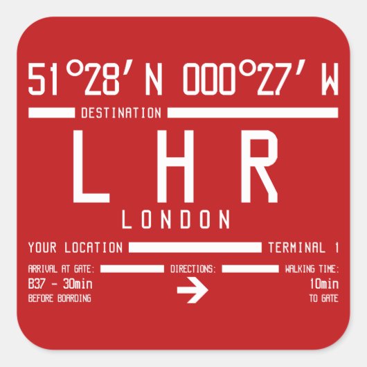 London Heathrow LHR IATA International Airport Vierkante Sticker (Voorkant)