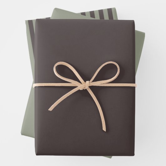 London Hillside Green Dark Masala Brown Stripes Inpakpapier Vel (In situ)
