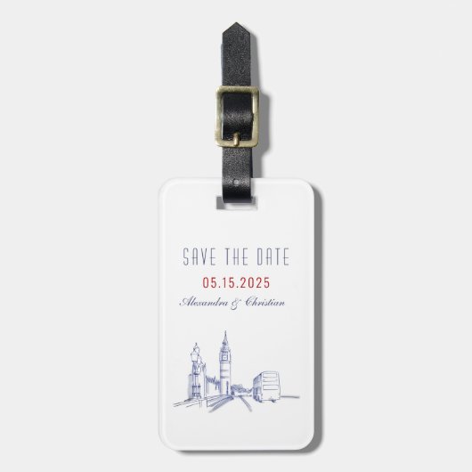 London Huwelijk Save The Date Bagagelabel (Voorkant verticaal)