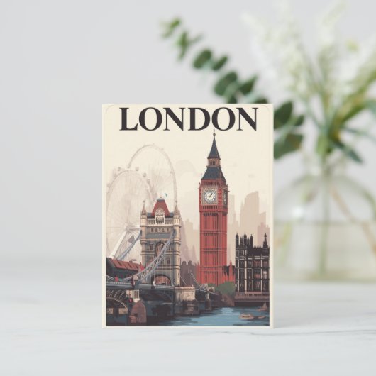 London Iconic Landmarks Retro Travel Art Briefkaart (Staand voorkant)