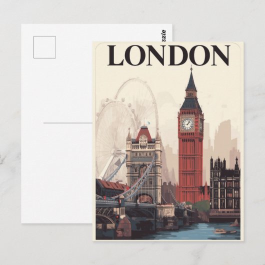 London Iconic Landmarks Retro Travel Art Briefkaart (Voorkant / Achterkant)