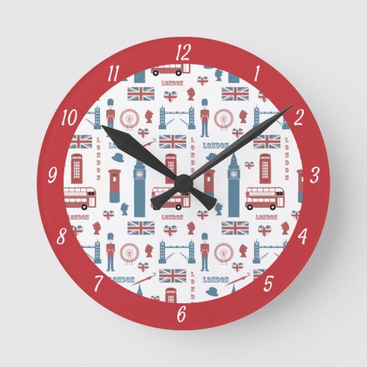 London Icons, Big Ben, England Flag, Double Decker Ronde Klok (Voorkant)