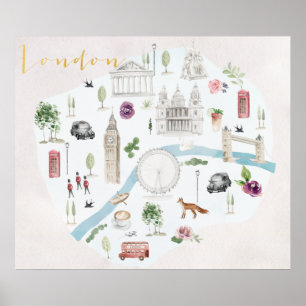 London Illustrated Waterverf Wall Art Poster