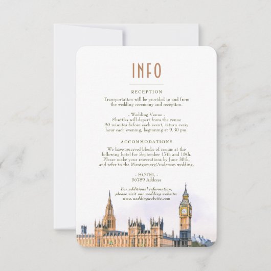 London Insert INFO Details England Wedding Kaart (Voorkant)