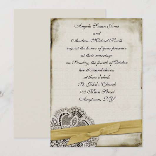 London  Lace Gold Invitation Kaart (Voorkant / Achterkant)
