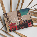 London Landmark Vintage Photo Briefkaart<br><div class="desc">A vintage photo of London landmark of big ben and british  red phone box a united kingdom icon .The perfect gift idea for anyone on any occasion</div>