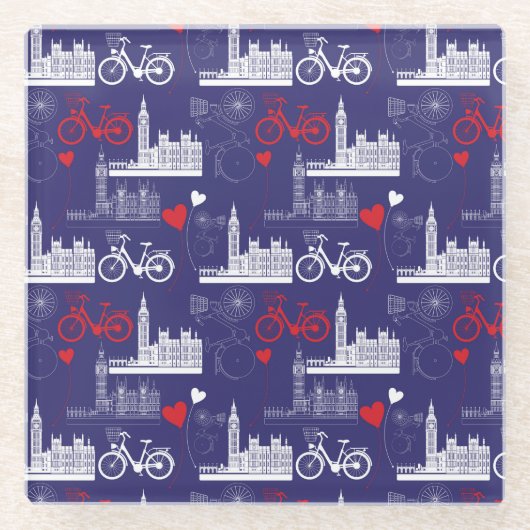 London Landmarks Pattern Glazen Onderzetter (Voorkant)