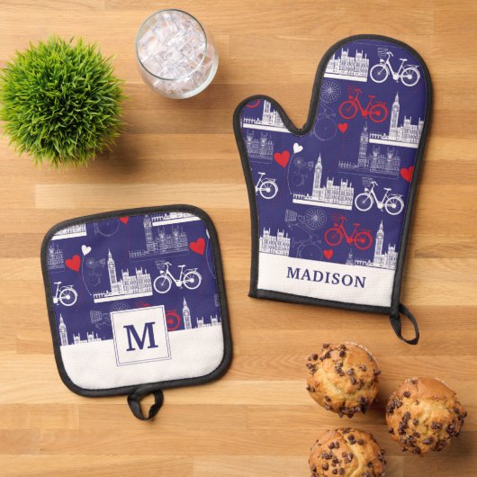 London Landmarks Pattern Ovenwant & Pannenlap Set (Top down)