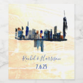 London Landscape Ink Art Painted Wedding Wine Lab Wijn Etiket (Enkel label)