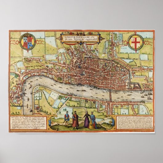 London Map 1572 Poster (Voorkant)