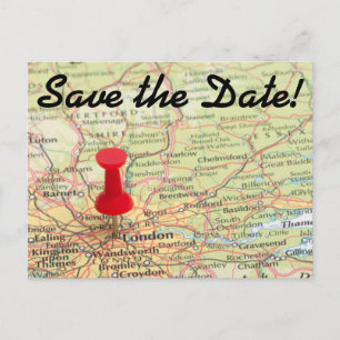 London Map Pin Save the Date Aankondigingskaart