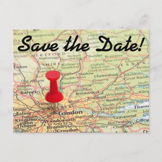 London Map Pin Save the Date Aankondigingskaart (Voorkant)