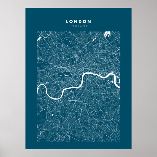 London Map Print, Poster Paper Dark Blue (Voorkant)