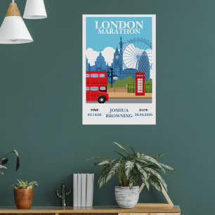 London Marathon Persoonlijke Retro Poster Print