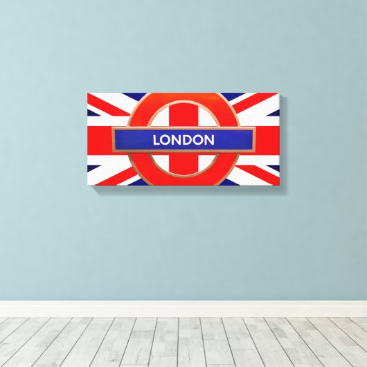 London Metro Sign Red Stretched Canvas Print (Insitu (Houten vloer))