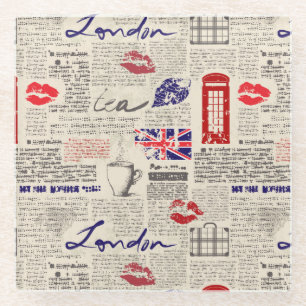 London Newspaper Pattern Glazen Onderzetter