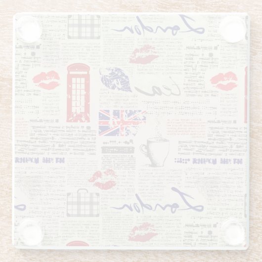 London Newspaper Pattern Glazen Onderzetter (Achterkant)