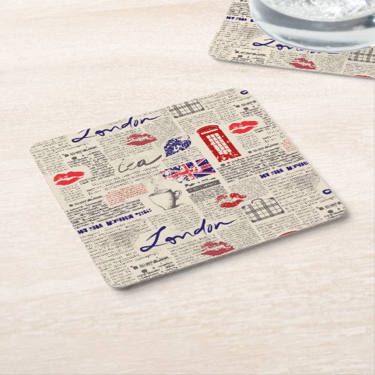 London Newspaper Pattern Kartonnen Onderzetters (Schuin)