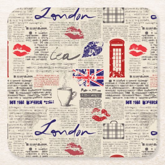 London Newspaper Pattern Kartonnen Onderzetters (Voorkant)