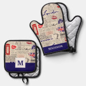 London Newspaper Pattern Ovenwant & Pannenlap Set (Voorkant / Achterkant)