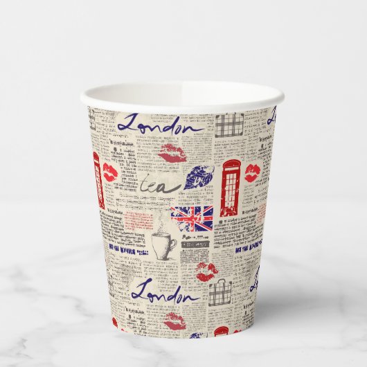 London Newspaper Pattern Papieren Bekers (Links)