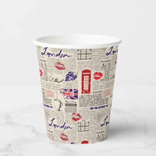 London Newspaper Pattern Papieren Bekers (Voorkant)
