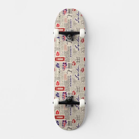 London Newspaper Pattern Skateboard (Voorkant)