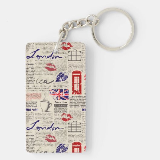 London Newspaper Pattern Sleutelhanger (achterkant)