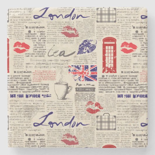 London Newspaper Pattern Stenen Onderzetter (Voorkant)