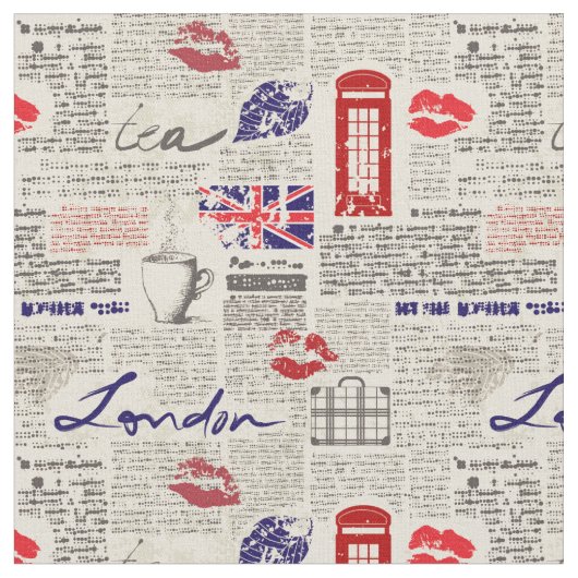 London Newspaper Pattern Stof (Close Up)