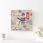 London Newspaper Pattern Vierkante Klok (Huis)