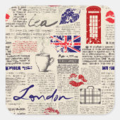 London Newspaper Pattern Vierkante Sticker (Voorkant)