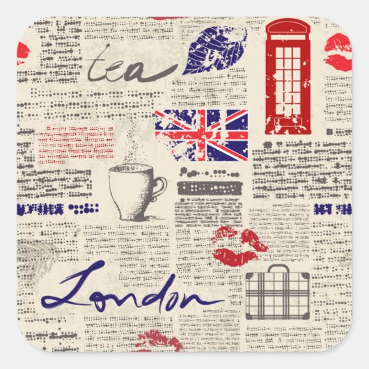 London Newspaper Pattern Vierkante Sticker (Voorkant)