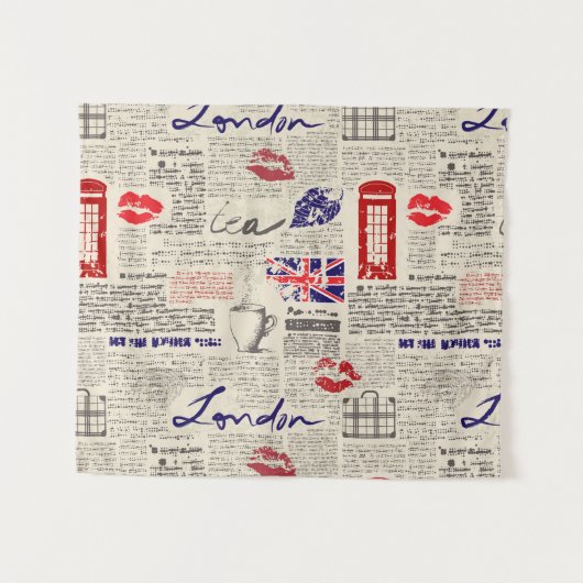 London Newspaper Pattern Wandkleed (Voorkant (horizontaal))