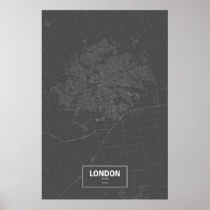 London, Ontario (wit op zwart) Poster