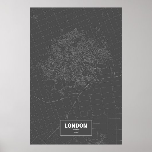 London, Ontario (wit op zwart) Poster (Voorkant)