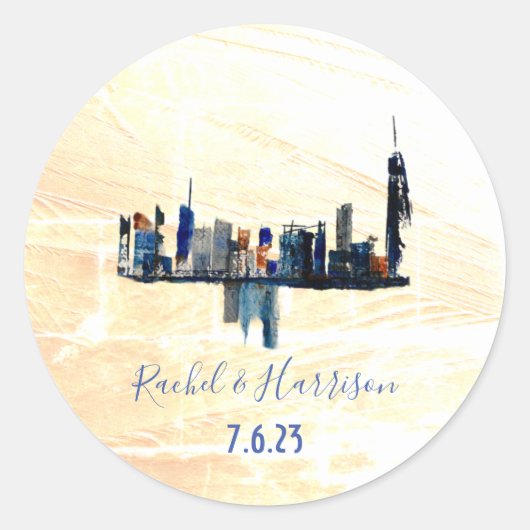 London Painted Landscape Ink Art Wedding Ronde Sticker (Voorkant)