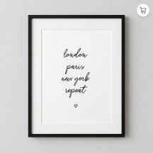 'London Parijs New York Repeat' Poster | Roze 8x10