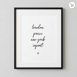 'London Parijs New York Repeat' Poster | Roze 8x10