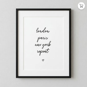 'London Parijs New York Repeat' Poster   Roze 8x10