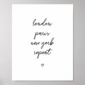 'London Parijs New York Repeat' Poster | Roze 8x10 (Voorkant)