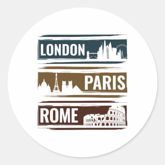 London Paris Rome Ronde Sticker (Voorkant)