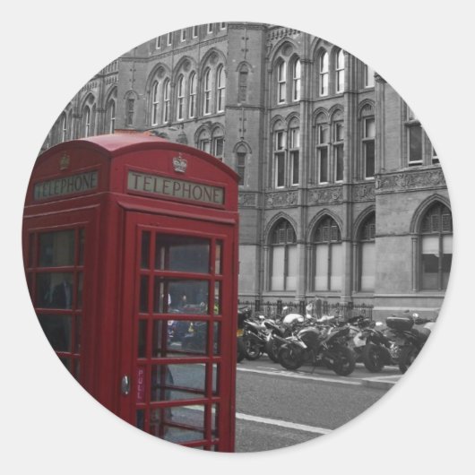 London Phone Booth Ronde Sticker (Voorkant)