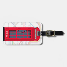London Phone Booth with Tube Map Background Bagagelabel