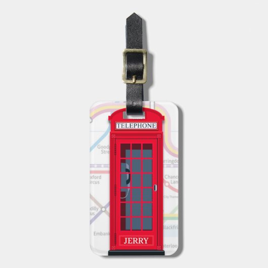 London Phone Booth with Tube Map Background Bagagelabel (Voorkant verticaal)