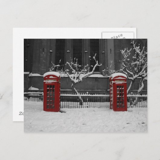 London Phoneboxes in de sneeuw Briefkaart (Voorkant / Achterkant)