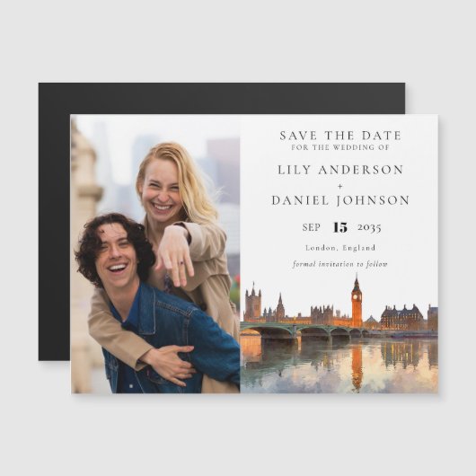 London Photo Wedding Save The Date Magnetische Uitnodiging (Voorkant / Achterkant)