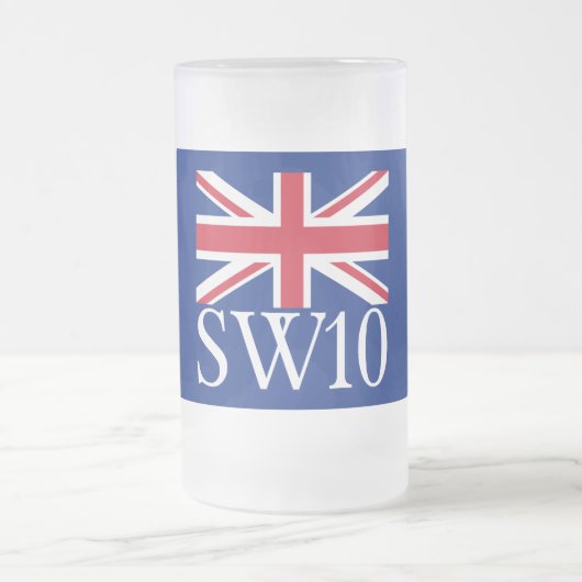 London Postcode SW10 met Union Jack Matglas Bierpul (Center)