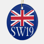 London Postcode SW19 met Union Jack Keramisch Ornament (Links)
