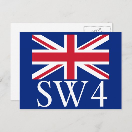 London Postcode SW4 met Union Jack Briefkaart (Voorkant / Achterkant)